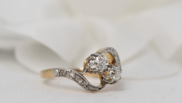 Anello Croce In Oro Bicolore E Diamanti