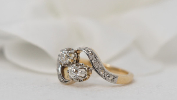 Anello Croce In Oro Bicolore E Diamanti