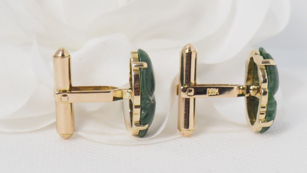 Boutons De Manchettes En Or Jaune Et Jade