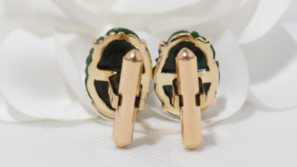 Boutons De Manchettes En Or Jaune Et Jade