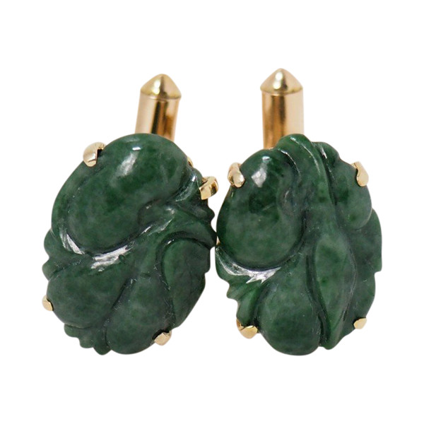 Boutons De Manchettes En Or Jaune Et Jade