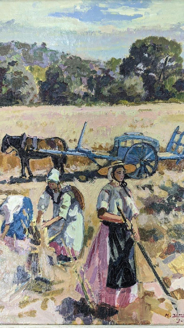 Oil On Canvas Entitled The Harvest In Provence Michel Zimmermann