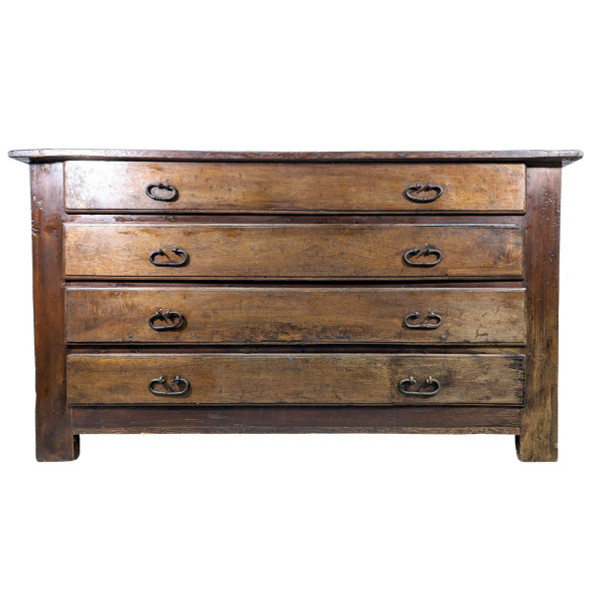 Comò Rustico In Legno Bianco Fine XVIII Secolo, Inizio XIX Secolo
