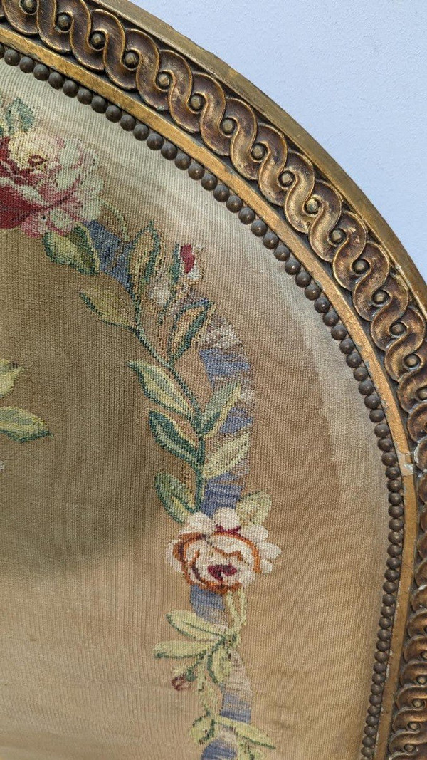 Lit De Style Louis XVI Laqué Et Doré Tapisserie Florale époque 1900