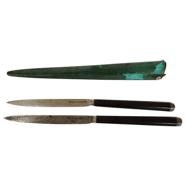 2 Reisemesser aus Silber, Stahl und Ebenholz, Cutler Baker, 18. Galuchat-Koffer