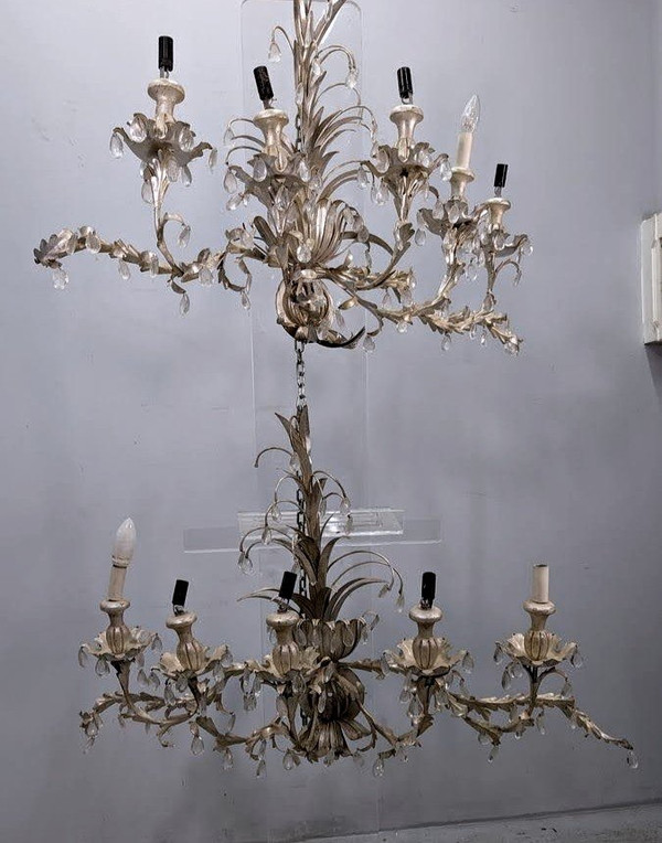 Large Pair Of Sconces In Patinated Sheet Metal With Spikes In The Spirit Of Maison Jansen