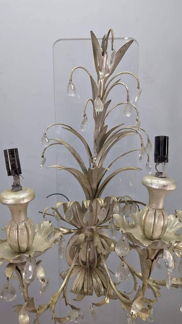 Large Pair Of Sconces In Patinated Sheet Metal With Spikes In The Spirit Of Maison Jansen