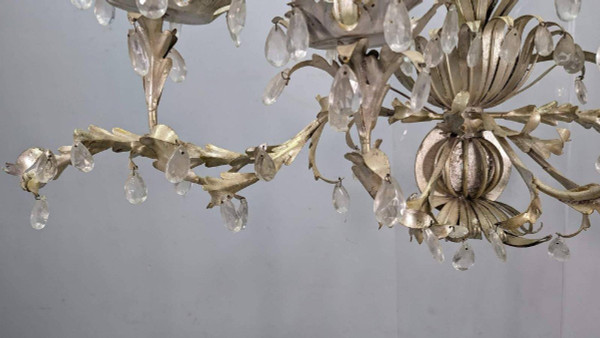 Large Pair Of Sconces In Patinated Sheet Metal With Spikes In The Spirit Of Maison Jansen