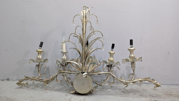 Large Pair Of Sconces In Patinated Sheet Metal With Spikes In The Spirit Of Maison Jansen