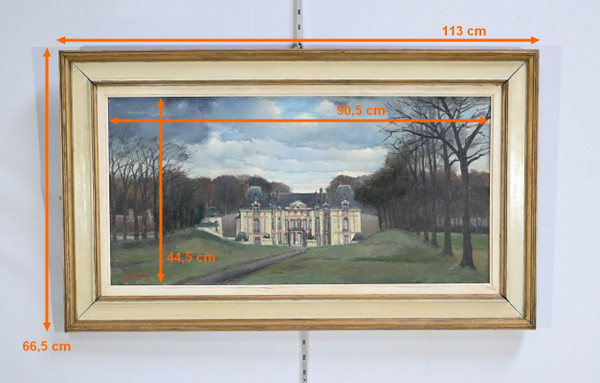 Grand Tableau « Château de Gros Bois », signé A.Mémin – 1954