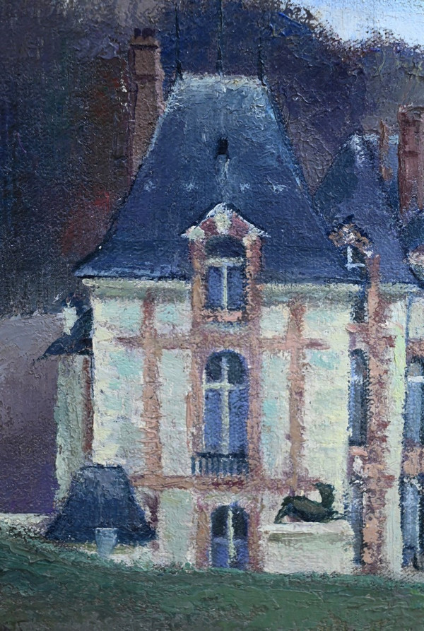 Grand Tableau « Château de Gros Bois », signé A.Mémin – 1954
