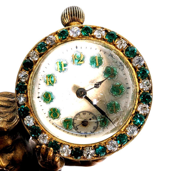 Orologio Da Tavolo Per Bambini Pietre Dure (o Perline...) Bimbo In Bronzo Dorato