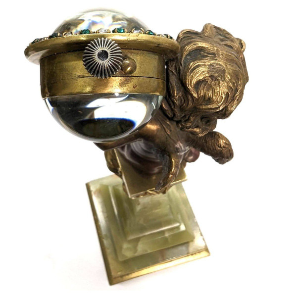 Orologio Da Tavolo Per Bambini Pietre Dure (o Perline...) Bimbo In Bronzo Dorato