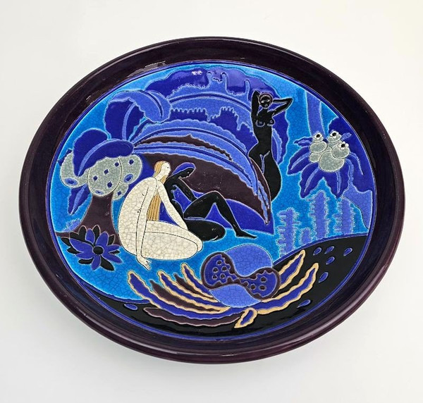 Longwy Art Deco Wandbecher „Die Badegäste“