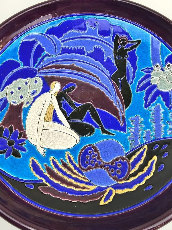 Longwy Art Deco Wandbecher „Die Badegäste“