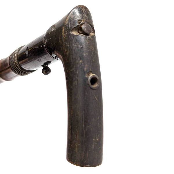 Canne Fusil De Collection Pommeau En Corne , Fut En Bambou XIXème