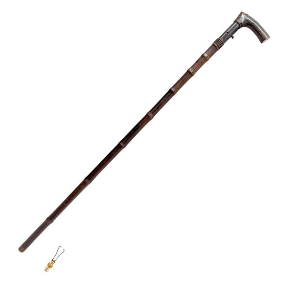 Canne Fusil De Collection Pommeau En Corne , Fut En Bambou XIXème
