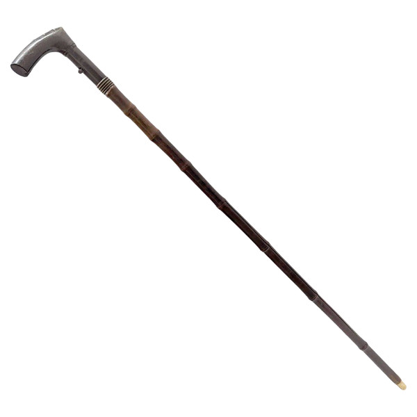 Canne Fusil De Collection Pommeau En Corne , Fut En Bambou XIXème