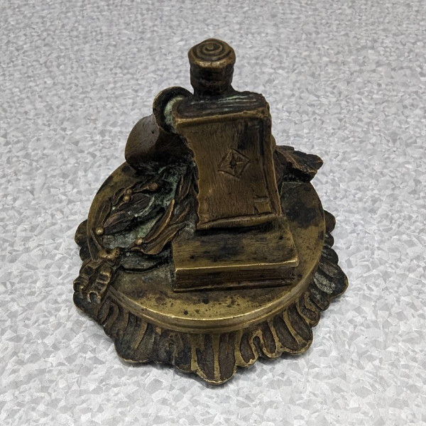 Rare Inkwell In Bronze And Black Marble With Integrated Bell System XIXth