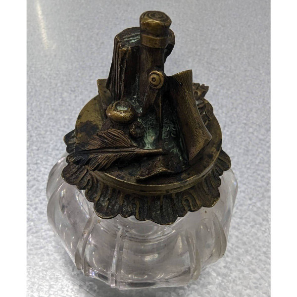 Rare Inkwell In Bronze And Black Marble With Integrated Bell System XIXth