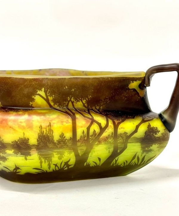 Daum Nancy Art Nouveau Bowl "Lake Landscape"