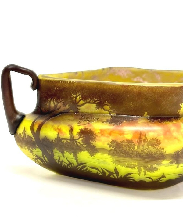 Daum Nancy Art Nouveau Bowl "Lake Landscape"