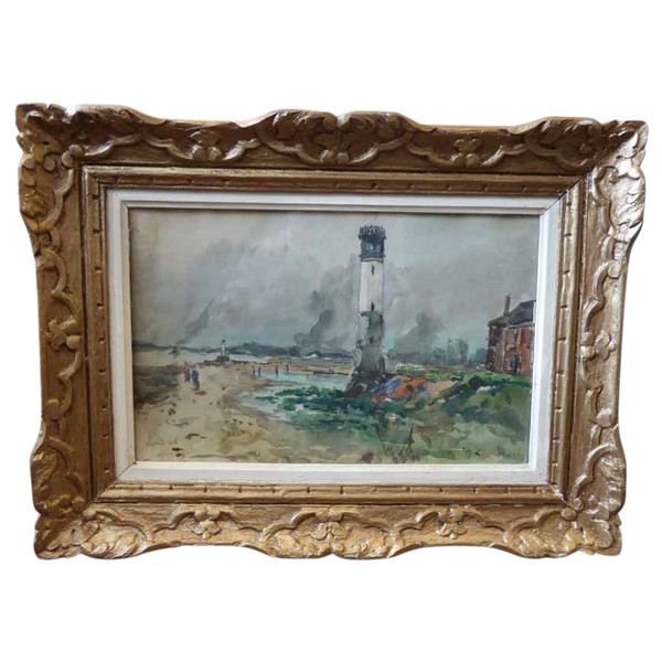 Aquarelle Marine " Le Phare De Honfleur " Signée Lavoine