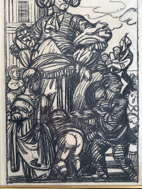 Maxime DETHOMAS (1867-1929) - Le carnaval des géants - Belgique - Fusain