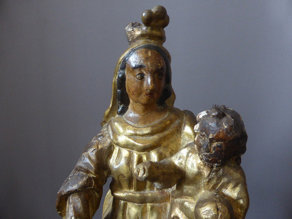 Virgin and Child, Polychrome Wood, XVIIth Century, Italy