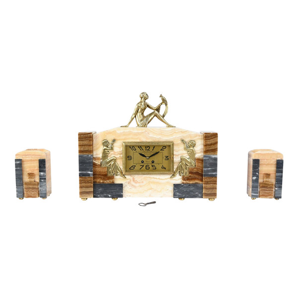 Kaminset aus Onyx und Bronze, gestempelt A. Gapaillard, Art Deco – 1920