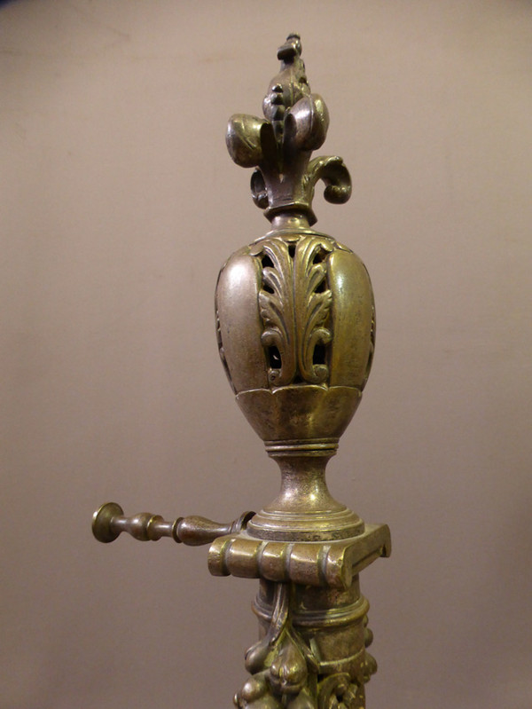 Pair Of Andirons In Silver Bronze