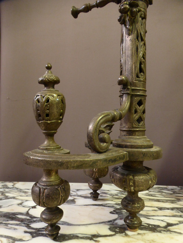 Pair Of Andirons In Silver Bronze
