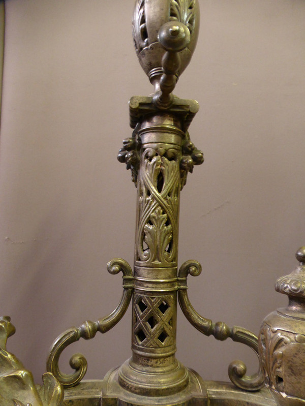 Pair Of Andirons In Silver Bronze
