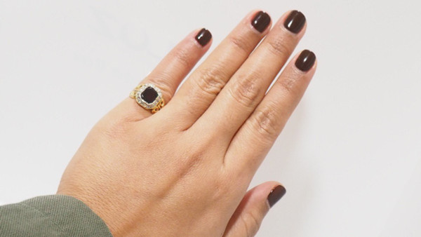 Bague En Or Jaune, Grenat  Et diamants taille rose