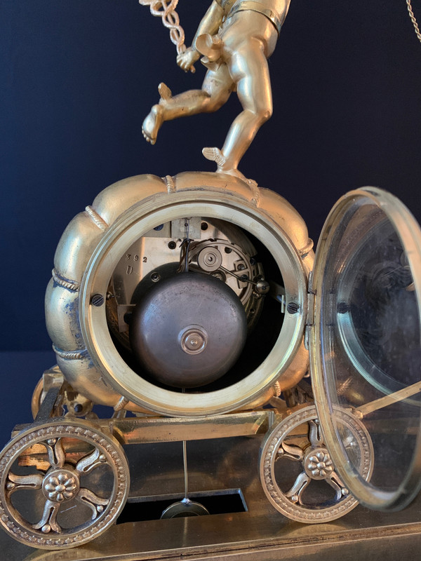 Claude Galle: Rare Mercury Char pendulum, Empire period.