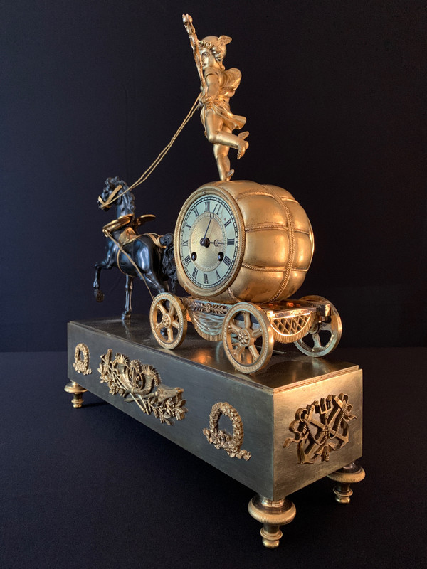 Claude Galle: Rare Mercury Char pendulum, Empire period.