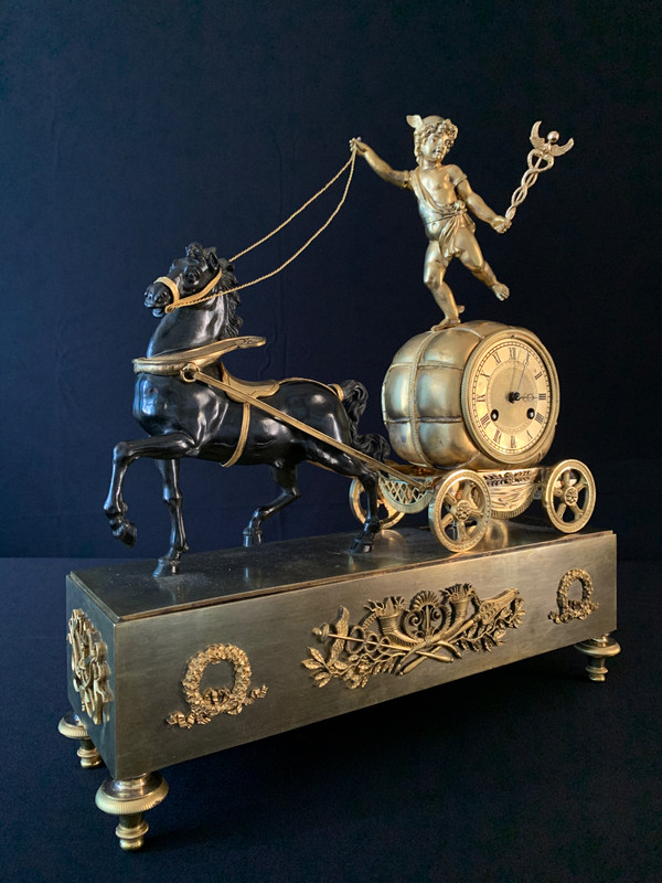 Claude Galle: Rare Mercury Char pendulum, Empire period.