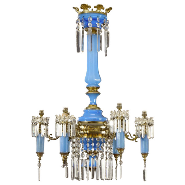Lustre En Opaline Bleue Napoléon III