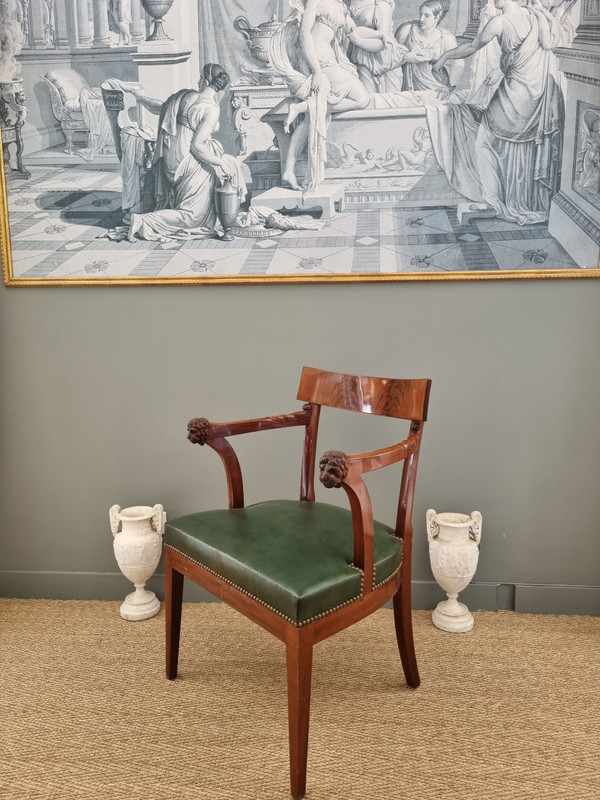 P.MARCION stamped: Officer's armchair in mahogany, Consulate-Empire period.