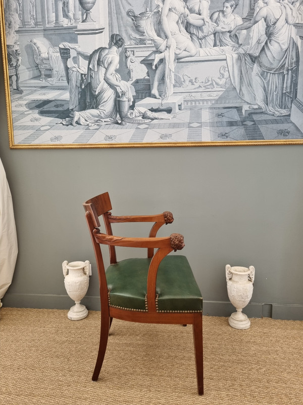 P.MARCION stamped: Officer's armchair in mahogany, Consulate-Empire period.