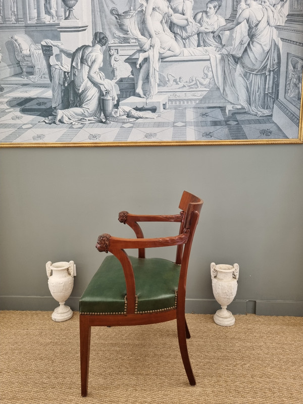 P.MARCION stamped: Officer's armchair in mahogany, Consulate-Empire period.