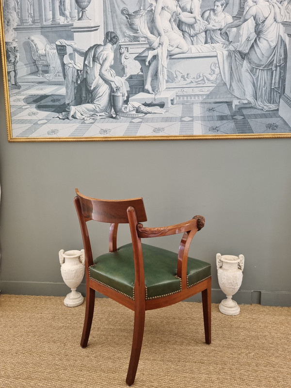 P.MARCION stamped: Officer's armchair in mahogany, Consulate-Empire period.