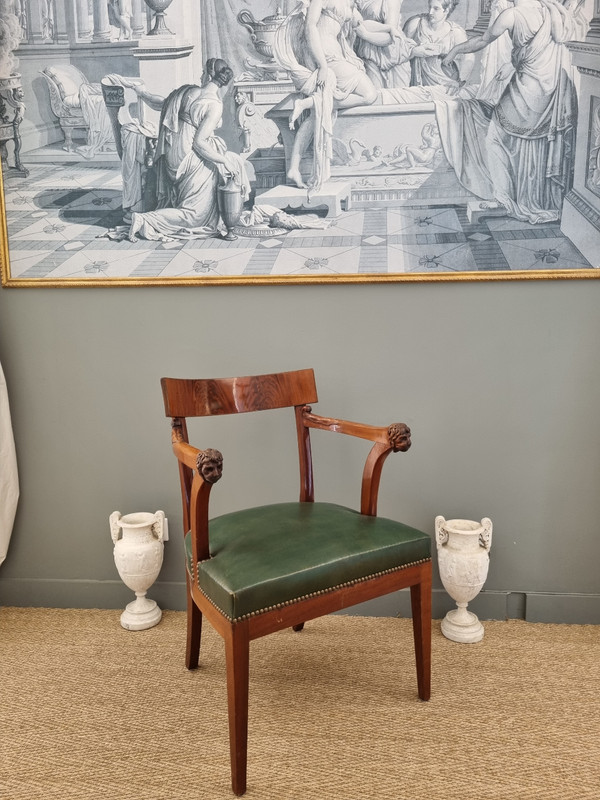 P.MARCION stamped: Officer's armchair in mahogany, Consulate-Empire period.