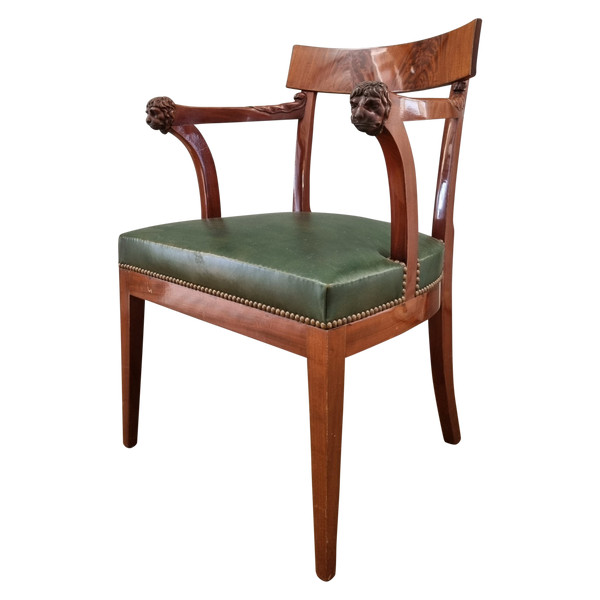 P.MARCION stamped: Officer's armchair in mahogany, Consulate-Empire period.