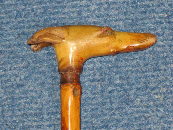 Bastone con pomello a forma di testa di levriero, fine XIX secolo