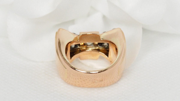 Tank Ring In Oro Rosa E Platino Con Diamanti