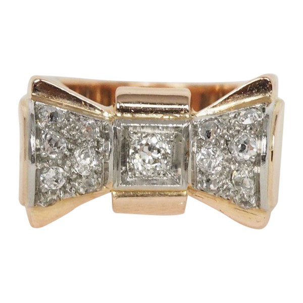 Tank Ring In Oro Rosa E Platino Con Diamanti