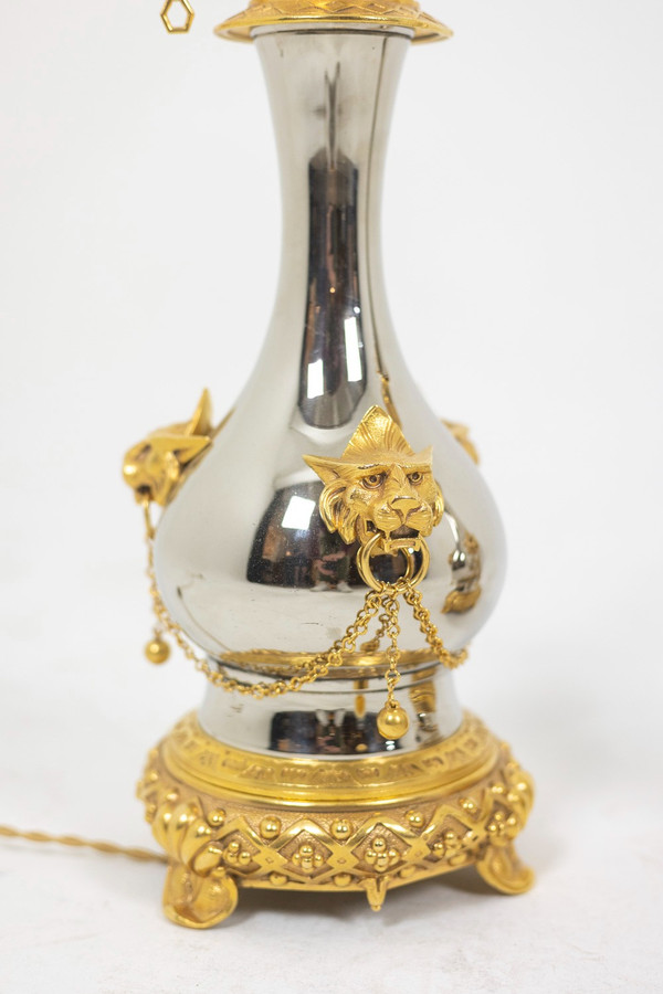 Paire de lampes en métal et bronze doré, circa 1880