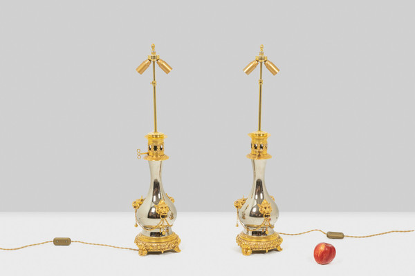 Paire de lampes en métal et bronze doré, circa 1880