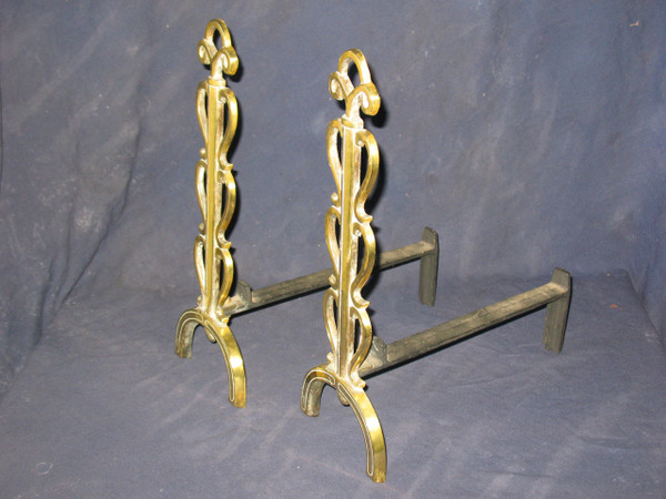Pair of small landiers andirons in bronze, 1950s